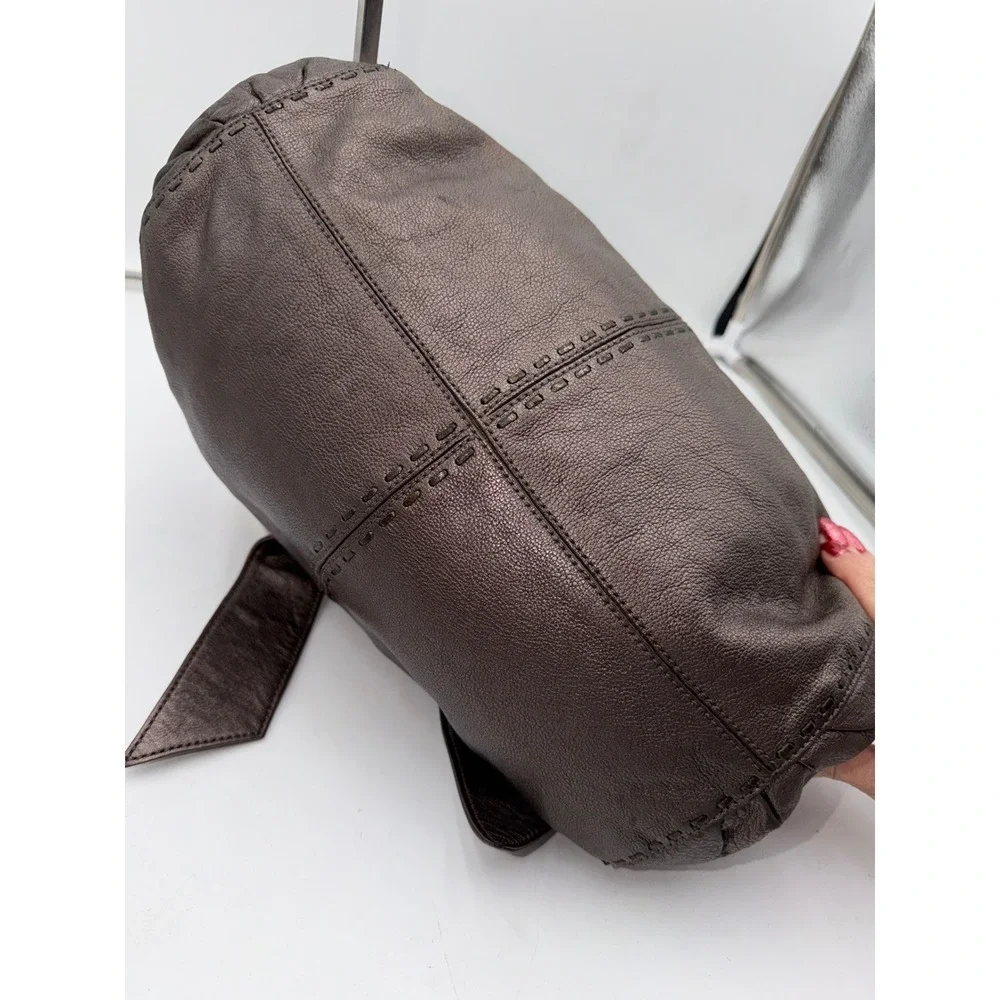 Brighton Metallic Pewter Leather Bow Hobo Shoulder Bag Silver Heart A301748 - Picture 9 of 12